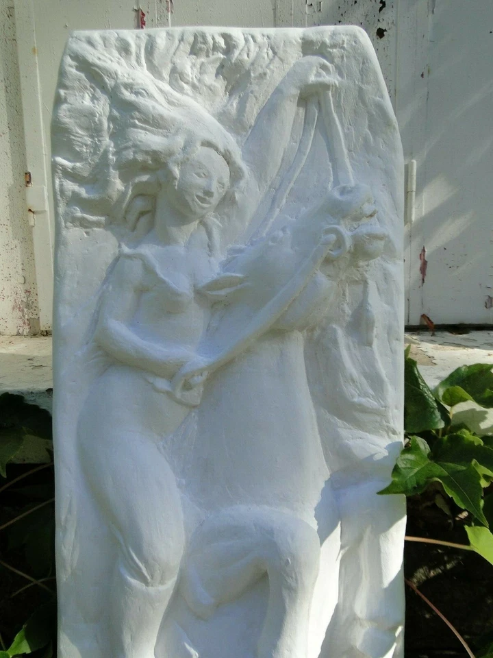 PAIRE JAMBAGES CHEMINEE ART DECO A ENCASTRER AMAZONES TERRE CUITE PATINEE BLANC - Photo 3/4