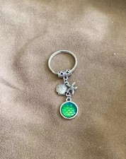 Multi Charm Keychain Blue Disc Seashells Silver Tone C45-22