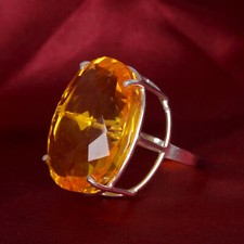 82 CT Lab Created Lemon Citrine Oval Shape Beautiful 925 Silver Ring E-6