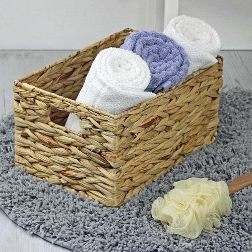 Water Hyacinth Wicker Storage Basket Rectangular Woven Wicker Handles Home Gift - Picture 4 of 6