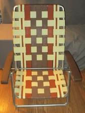 Webbed Aluminum Folding Lawn Chair Low Profile High Back Brown Tan GUC