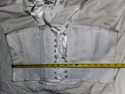 Corset Story UK 24 UnderBust Waspie Waist Lace Back Fetish Steampunk White Steel - Picture 4 of 16