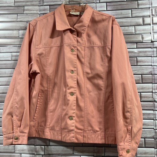Appleseed's Jean Trucker Jacket Womens 18 pink Salmon button up pockets - Picture 8 of 15