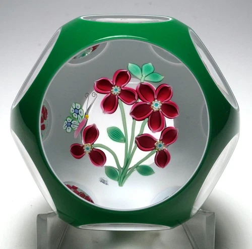 Peter McDougall 2004 Collection Double Overlay Butterfly and Bouquet Paperweight