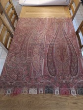 Antique Victorian Red Beige Paisley Woven Fabric Shawl