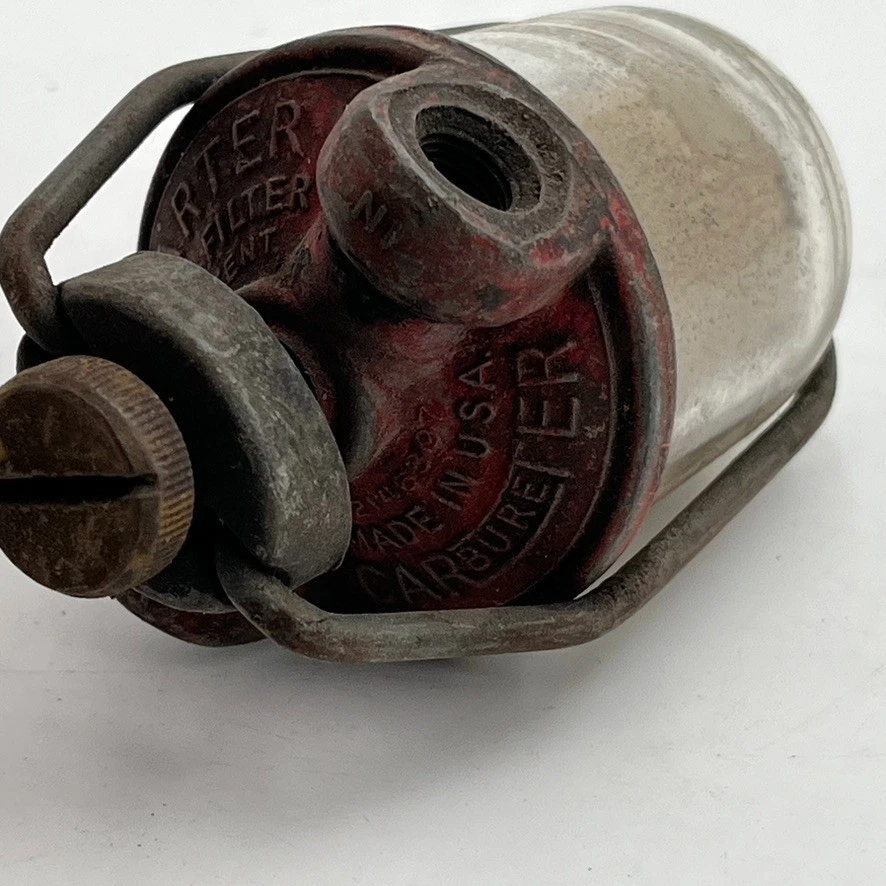 Carburador en línea con filtro de combustible Carter vintage recipiente de vidrio pieza de repuesto usado Foto 3 de 4