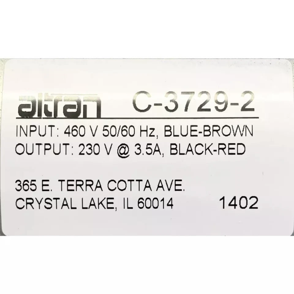 Altran 4C C-3729-2 Audio Transformer Input 460V 50/60 Hz Output 230V 3.6A Usa - Image 2 of 3