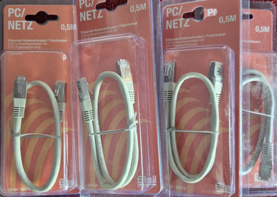 4x Ethernet-Netzwerkkabel / Patchkabel CAT.6 RJ45-Stecker 0,5m - Neu OVP