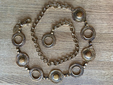 VTG 1990s New York Style Gold Tone Medallion Disc Metal Chain Belt Adj to 39"