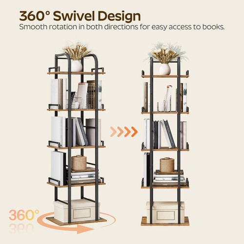 YATINEY Rotating Bookshelf, 5 Tier Spinning Bookcase Tower, 360 Display Narro... - Picture 3 of 8
