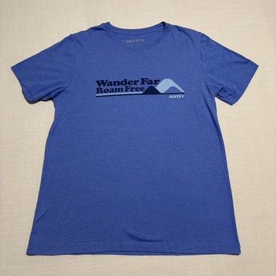 Men s NATIV Wander Far Roam Free Short Sleeve Graphic T-Shirt | Blue | Large