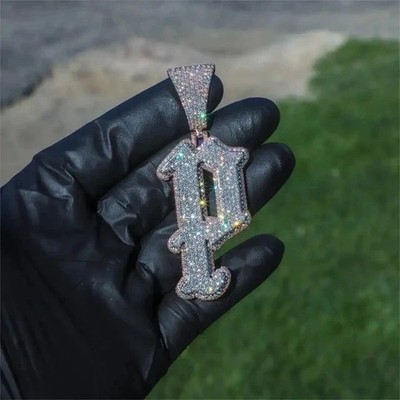 3Ct Round Cut Real Moissanite Custom Initial Men's Pendant 14k White Gold Plated