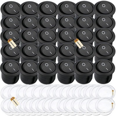 Lsgoodcare 30PCS Round Type Switch Black AC 6A 250V 10A 125V 2 Pin ON/Off I/O SP