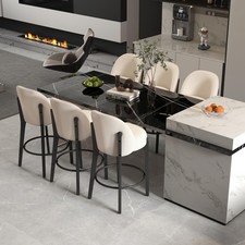 26 Inch Mid Century Modern Bar Stools Set of 6 Counter Height Upholstered Beige