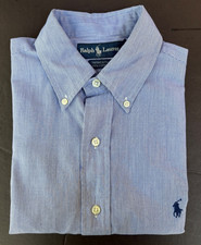 Ralph Lauren Yarmouth Dress Shirt Mens 15.5 - 32/33 Blue Pinstripe 100 Cotton