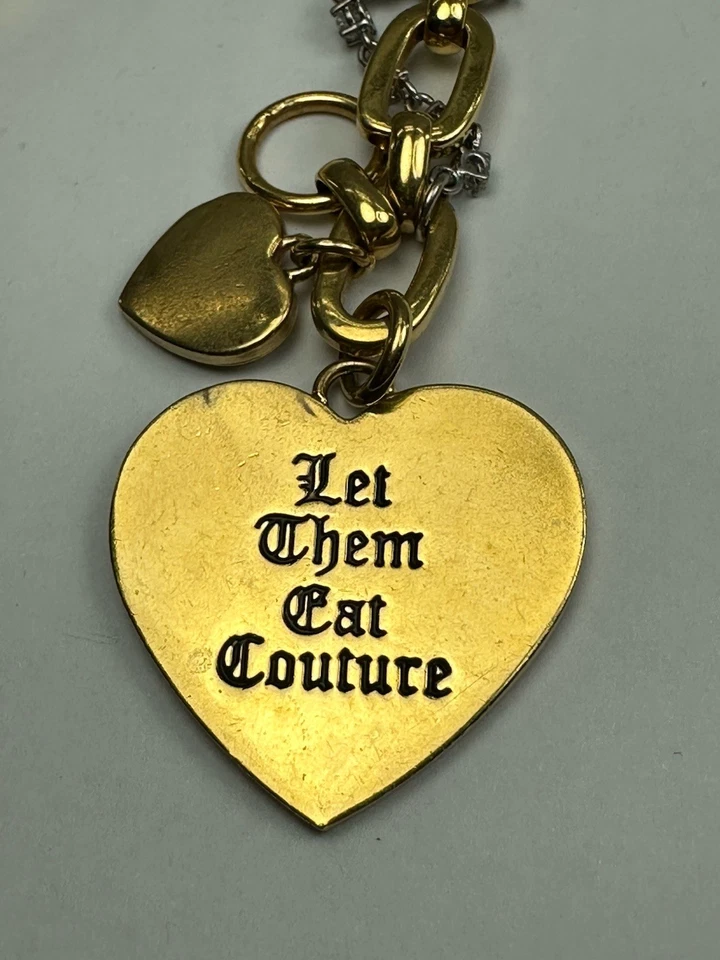 Cartera Dije Vintage Juicy Couture Corazón "Let Them Cat Couture" Tono Dorado Cadena Foto 3 de 4