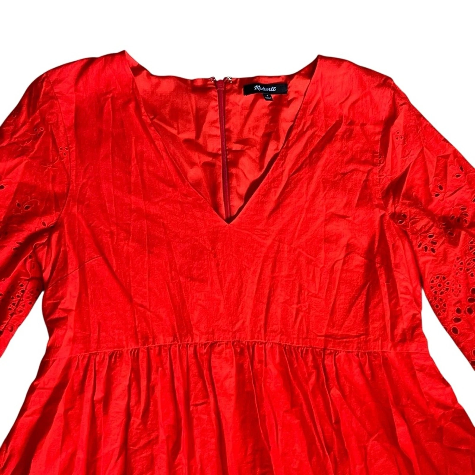VALENTINO Abito donna Madewell taglia 8 rosso pizzo occhiello reticolo scollo a V mini manica 3 4