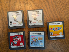 Nintendo DS Lite lot - 2 consoles, 2 chargers, 9 games & 1 carry case - WORKING