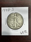 1938-D 50C Walking Liberty Half Dollar, Looks VF