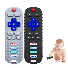 2-Pack Baby Remote Control Teether Toy for Babies 0-18 Months Black  Gray