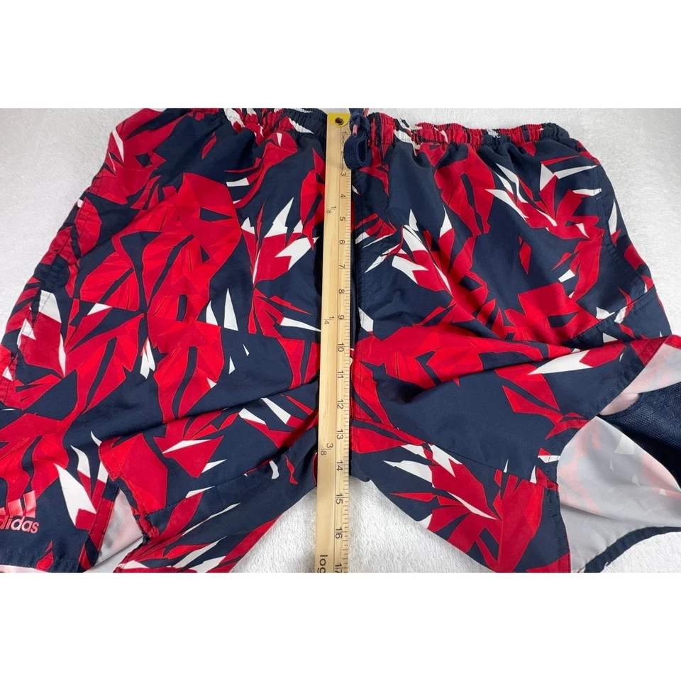 阿迪达斯泳裤短裤男式 XL 红色蓝色条纹内网眼布 — 第 3/4 张图片