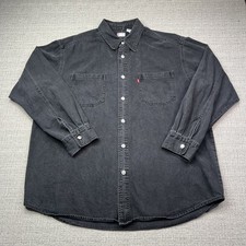 VINTAGE Levi's Denim Shirt Men's Large Black Faded Long Sleeve Metal Button