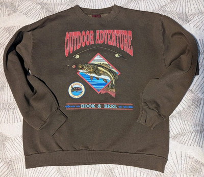 Vintage Duxbak Outdoor Adventure Sweatshirt Size L Made in USA Spellout Fishing