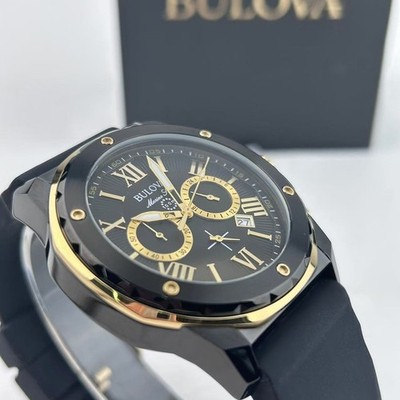 BULOVA 98B278 マリンスター ブラック ゴールド 100m防水 Bulova 98B278 Men's Marine Star Chronograph Watch Quartz Watch