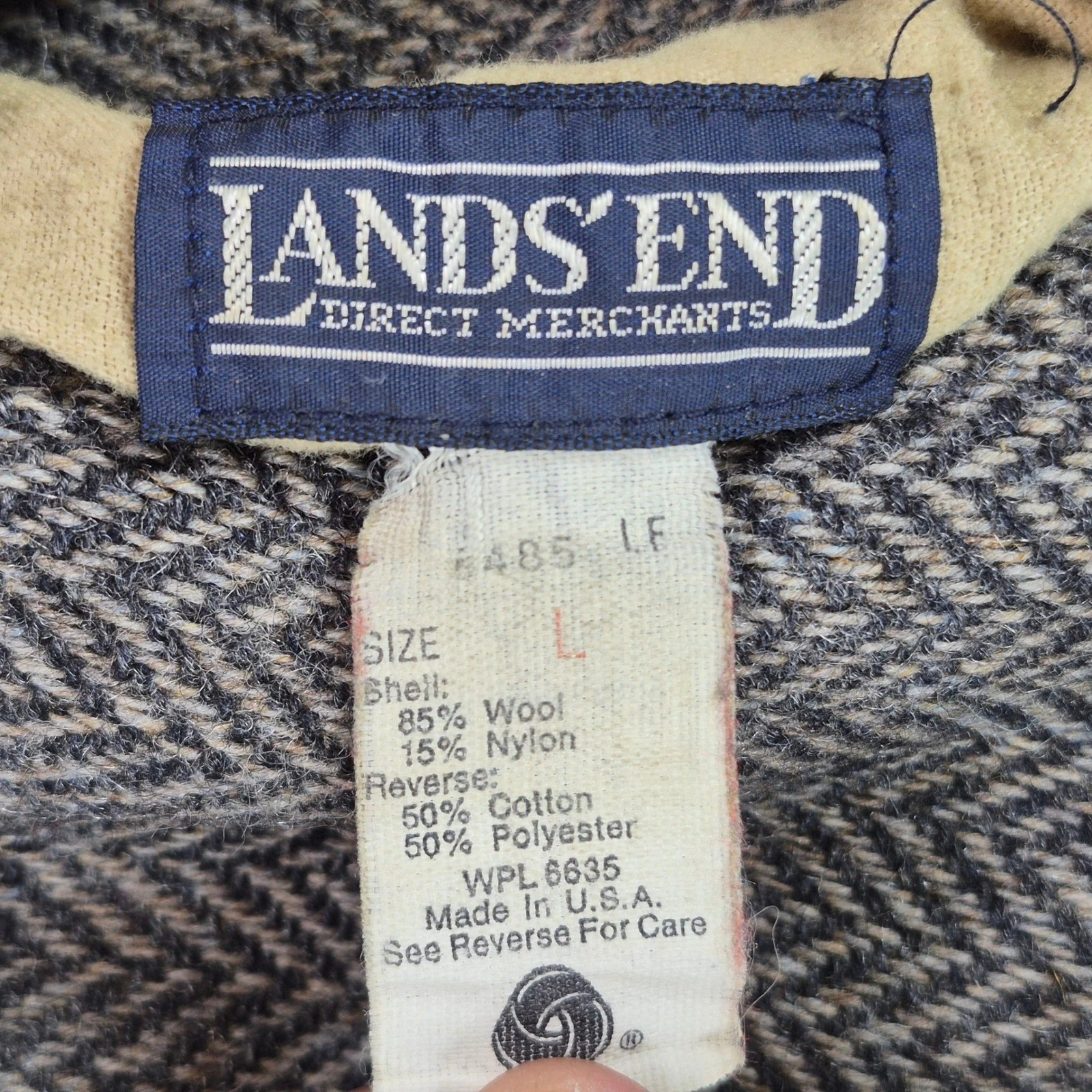 Vintage Lands End Jacket Mens Large Wool Reversible Herringbone Bomber USA Made - product detail image 4