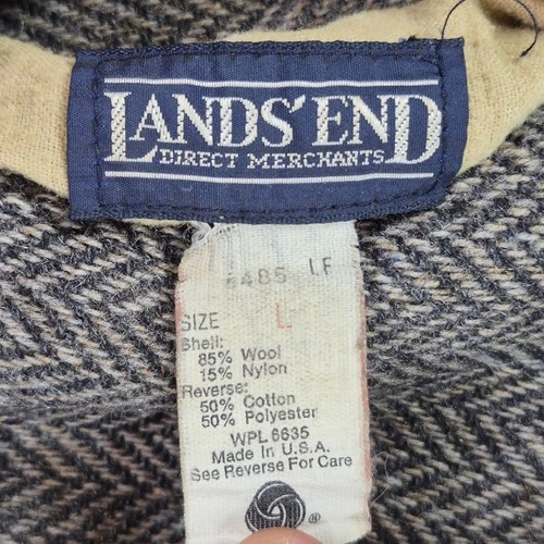 Vintage Lands End Jacket Mens Large Wool Reversible Herringbone Bomber USA Made image 4