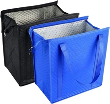 2Pcs Refrigerator Grocery Bag, Cooler Bag, with Zipper, Black&Blue