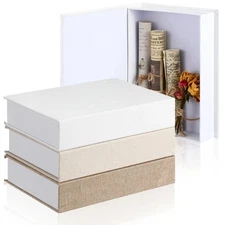 3 Pcs Fake Book Box Neutral Linen Book Box Decorative Faux Prop Storage for F...