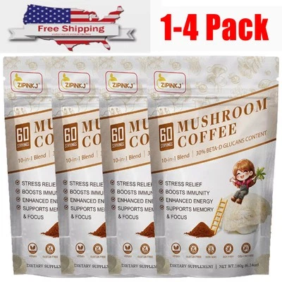 ZIPINKJ 10 IN 1 Mushroom Coffee Organic New SERVINGS FREE SHIPPING 1 / 2 / 4 Pack 180g