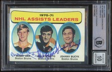  1971-72 Topps #2 Bobby Orr Esposito Bucyk HOF Autograph Auto Bruins BGS BAS 10