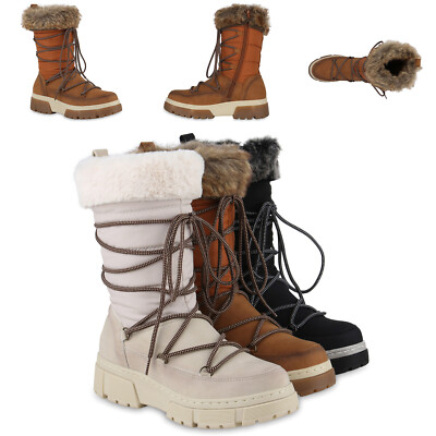 Damen Gefütterte Winterstiefel Bequeme Kunstfell Plateau-Schuhe 840826