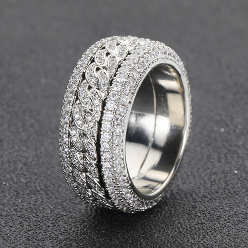 5A Zirkon Drehbar Ring Hip Hop Herren Cuban Link Kreis Fingerring Schmuck - Bild 15 von 15