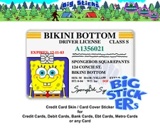 Bikini Bottom License Sponge Boy Credit Card Skin Cover Sticker SMART Decal