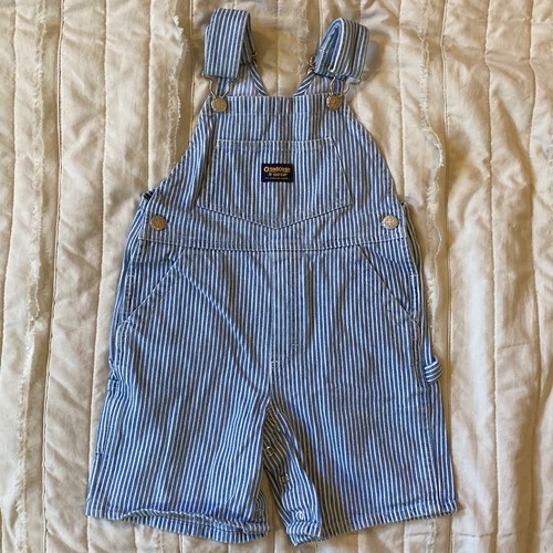 Vtg OshKosh B’Gosh Vestbak Shortalls Toddler 4T Blue Conductor Stripe Tide Tag - 第 1/15 張圖片