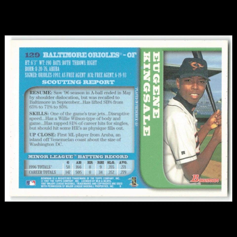 Eugene Kingsale #129 1997 Bowman Baltimore Orioles Baseball Card MLB NM - Image 2 of 3