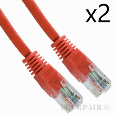 2 Pack Lot - 3ft CAT5e Ethernet Network LAN Router Patch Cable Cord Wire Red