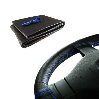 Universal Black PU Leather Steering Wheel Cover - DIY Stitch-On With Needle & Thread - Fits Most Cars 1 thumbnail image