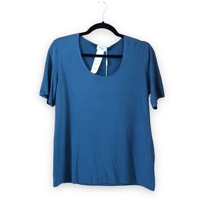Akris Punto Blue Scoop Neck Short Sleeve Top NWT Bleached Denim Size 12