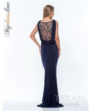 TERANI COUTURE SCOOP COWL NECK CRYSTAL PAISLEY BACK GOWN sz 4
