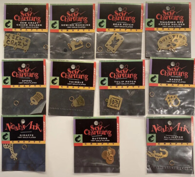 9 Vtg Sew Charming 18Kt Gold Plated Charms Crafty Productions 2 Noah s Ark NOS