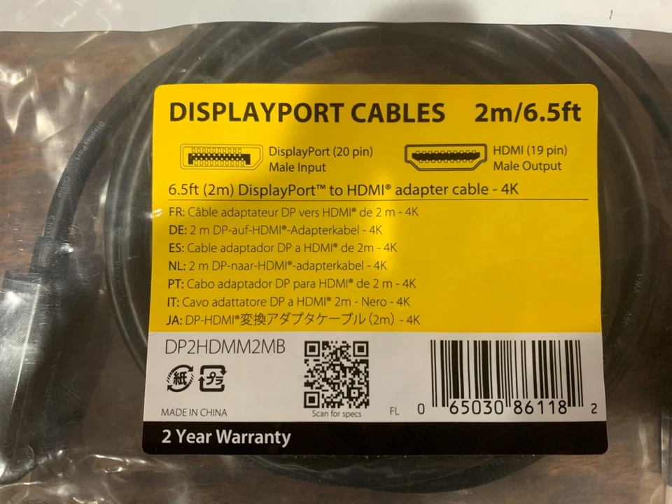 StarTech DisplayPort to HDMI Cable – 6.5 ft / 2m - 4K 30Hz (DP2HDMM2MB) – Black - Image 2 of 4