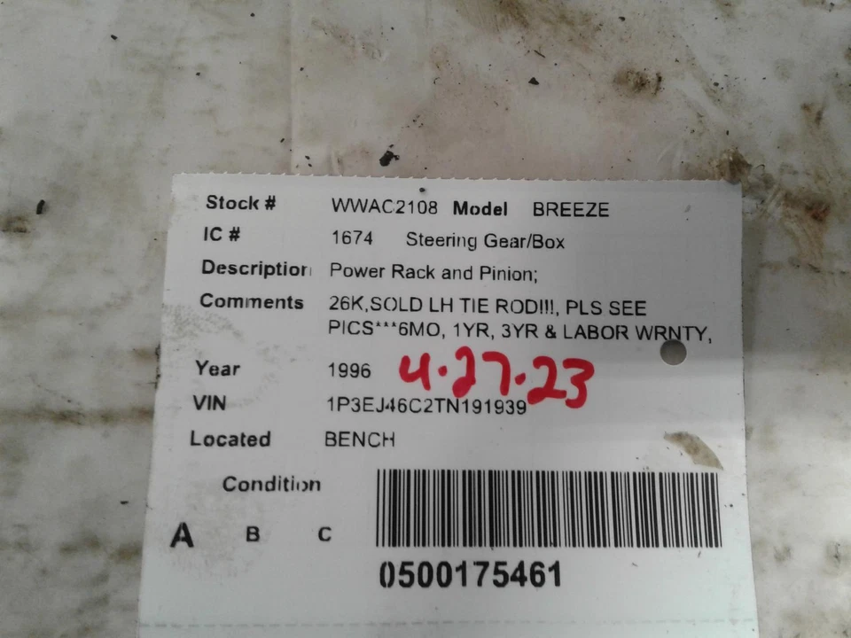 Used Rack and Pinion Assembly fits: 1996 Plymouth Breeze Power Rack and Pinion w - Image 2 of 3