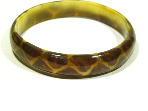 Vintage Acrylic Bangle Bracelet Lucite Brown Giraffe Print Animal - Picture 2 of 4