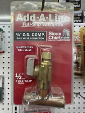 Sioux Cheif Add-A-Line 1/2" Full-Slip Solder x 3/8" O.D.Comp 1/4 Turn-Ball Valve
