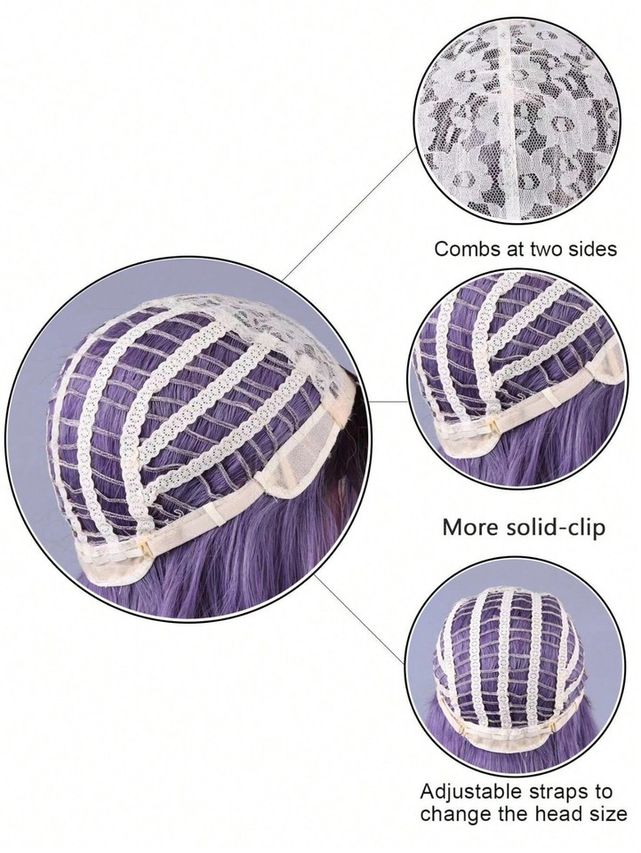 Purple Woman Wig Natural Everyday Hair With Bangs, Curly Hair And Wigs