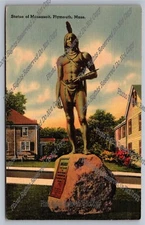 Vintage Postcard Statue Of Massasoit American Indian Plymouth Massachusetts 